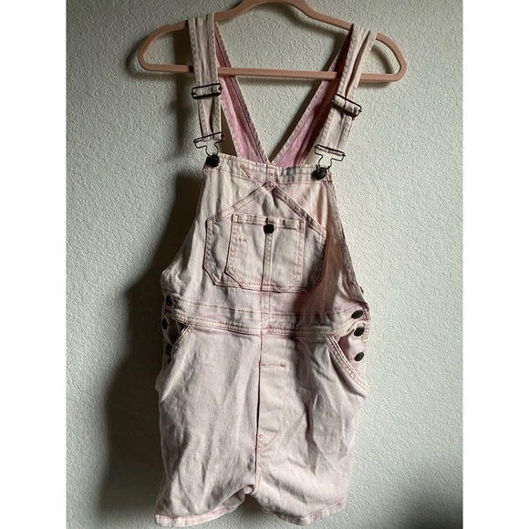 Faherty MECHANIC PINK ACID WASH RETRO ORGANIC COTTON DENIM SHORT OVERALL XS - Picture 2 of 14